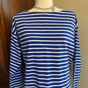 Ralph Lauren Royal Blue and White Cropped Striped Mariner T  size Large